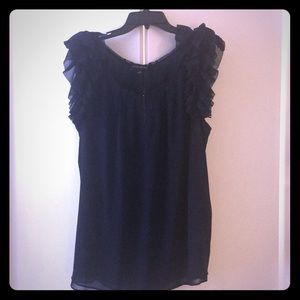 Navy Blue Banana Republic Ruffle Sleeve Blouse